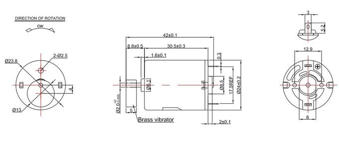 motor da vibração do diâmetro 24v de 24mm para a cama RC-280SA-13290V-42 Ф13*5 da massagem