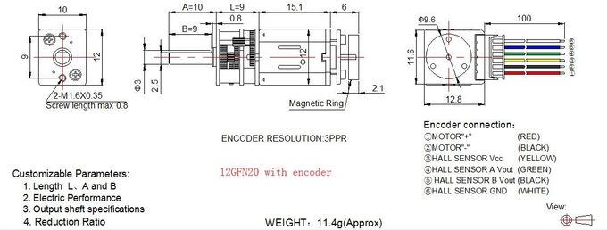 Codificador esperto do servo motor do robô, motor da engrenagem da C.C. N20 de 12mm com codificador